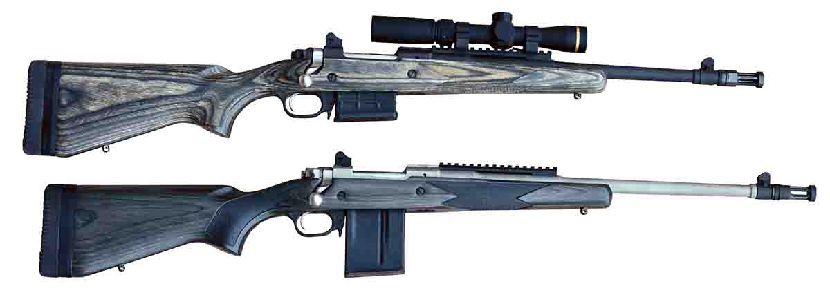 The Ruger Gunsite Scout is available in many variants, including a 16.10-inch barrel (top) and an 18.70-inch stainless steel barrel (bottom).